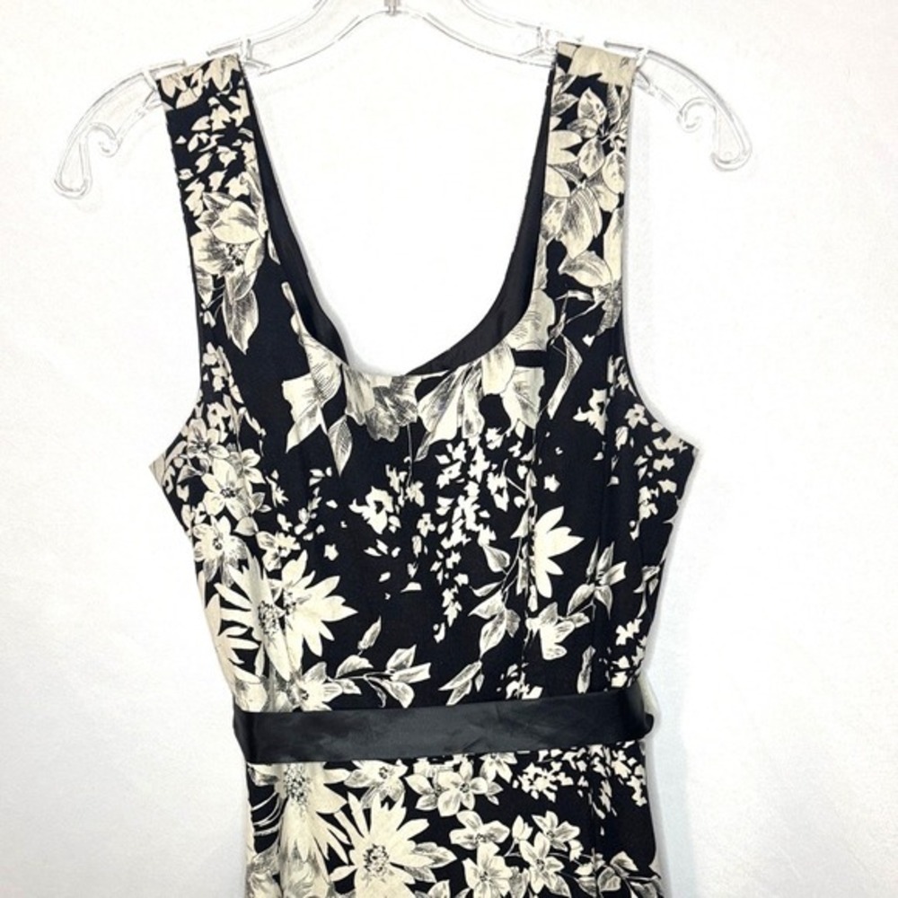 Positive Attitude Black and Cream Floral Linen Rayon Midi Wedding Guest Dress 14